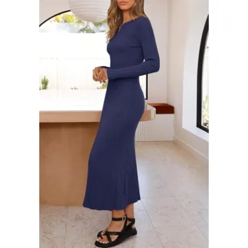 Elegant MEROKEETY Women's Long Sleeve Sweater Dress