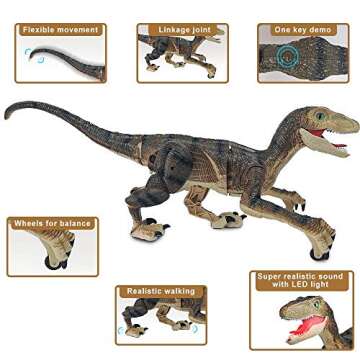18'' Remote Control Dinosaur Toys 2.4GHz Walking Rechargeable 3D Eyes Dinosaur Robot Toys for Kids RC Dinosaur Toys with Roaring Sounds Stomp Tail Movement Gift for Kids Boys Girls Ages 3-12 Yellow