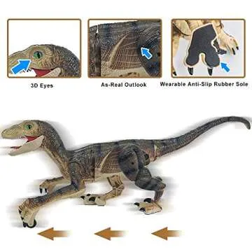 18'' Remote Control Dinosaur Toys 2.4GHz Walking Rechargeable 3D Eyes Dinosaur Robot Toys for Kids RC Dinosaur Toys with Roaring Sounds Stomp Tail Movement Gift for Kids Boys Girls Ages 3-12 Yellow