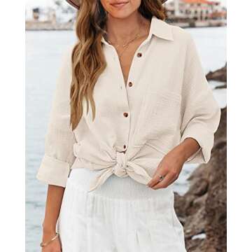 NOLLSOM Casual Shirts for Women Long Sleeve Button Down Blouses Fall 2024 Solid Color Trendy Tops wi...