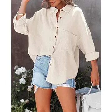 NOLLSOM Casual Shirts for Women Long Sleeve Button Down Blouses Fall 2024 Solid Color Trendy Tops with Pocket