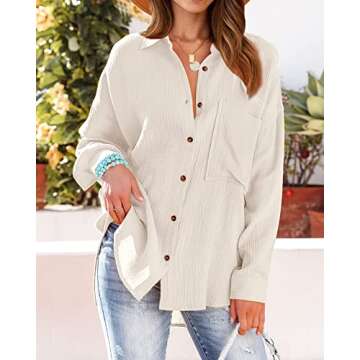 NOLLSOM Casual Shirts for Women Long Sleeve Button Down Blouses Fall 2024 Solid Color Trendy Tops with Pocket