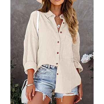 NOLLSOM Casual Shirts for Women Long Sleeve Button Down Blouses Fall 2024 Solid Color Trendy Tops with Pocket