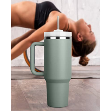 METRICCHIMP 40 oz Insulated Water Bottle with Handle and Straw