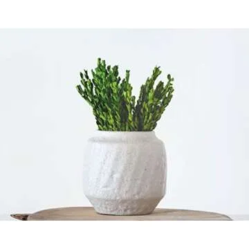 Elegant White Textured Glaze Terracotta Planter for Home Decor