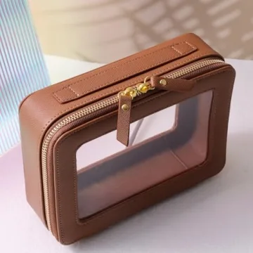 SANHECUN Waterproof Toiletry Bag with Handle - Brown