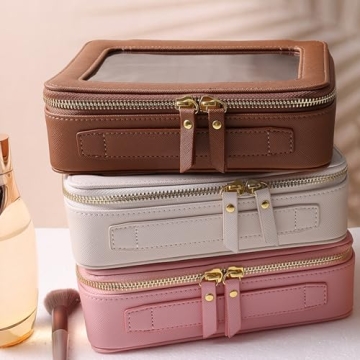 SANHECUN Waterproof Toiletry Bag with Handle - Brown