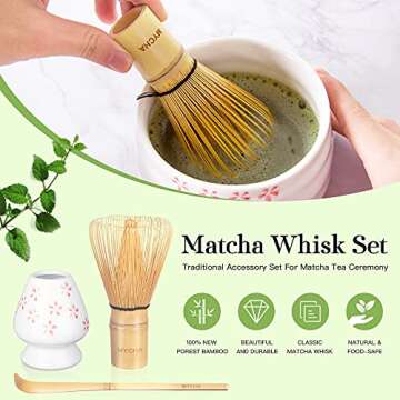 MYCHA Japanese Matcha Tea Set, Matcha Whisk, Traditional Scoop, Matcha Bowl, Ceramic Whisk Holder,Si...