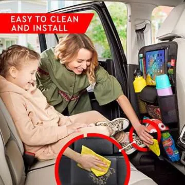 Helteko Car Seat Organizer, Ultra Version Kids Backseat Car Organizers and Storage, Waterproof Back Seat Protector Kick Mats with Tablet Holder 12" Car Accessories Interior, Black 2 Pack