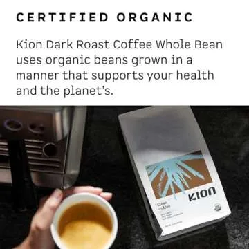 Kion Organic Coffee | Tested for Toxins | Roasted to Maximize Health and Taste | Whole Bean Dark Roast 12 Oz