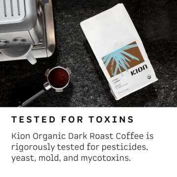 Kion Organic Coffee | Tested for Toxins | Roasted to Maximize Health and Taste | Whole Bean Dark Roast 12 Oz