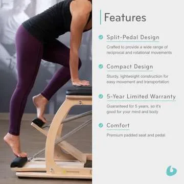 Balanced Body EXO Pilates Chair, Pilates Equipment for Home and Studio Use, Split Pedal