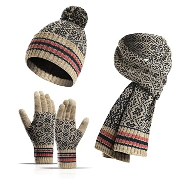 Stylish Women's Knitted Winter Beanie Scarf Glove Set