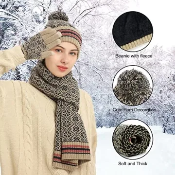 Stylish Women's Knitted Winter Beanie Scarf Glove Set
