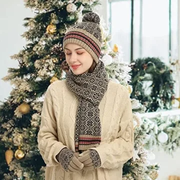 Stylish Women's Knitted Winter Beanie Scarf Glove Set