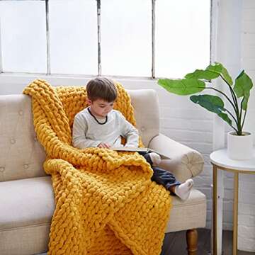 SahYo Soft Chenille Blanket - Handmade Luxury Throw in Yellow
