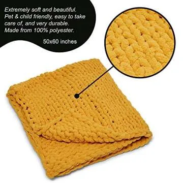 SahYo Soft Chenille Blanket - Handmade Luxury Throw in Yellow