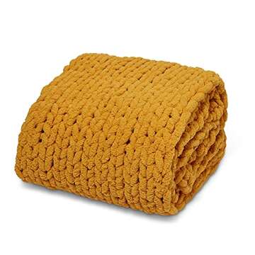 SahYo Soft Chenille Blanket - Handmade Luxury Throw in Yellow