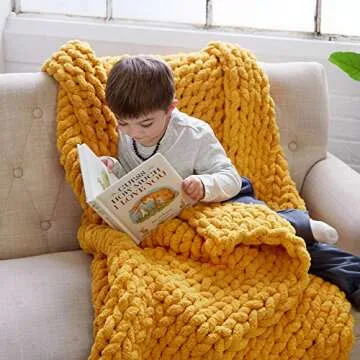 SahYo Soft Chenille Blanket - Handmade Luxury Throw in Yellow