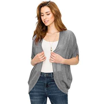 Lock and Love Kimono Style Women's Short Sleeve Open-Front Batwing Cardigan Loose fit