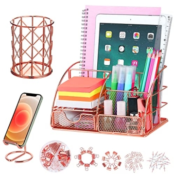 JUOPIEA Desk Organizers and Accessories Office Supplies Organizer with Pen Holder, 72 Clips Set and ...