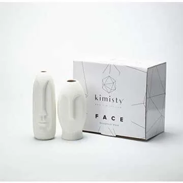 Kimisty Face Vase Set 2, White Modern Vase, Ceramic Statue Human Face Vase Decor, Sculpture Decor, Fire Place Decoration, Mid Century Modern 2 Pack Vase Set