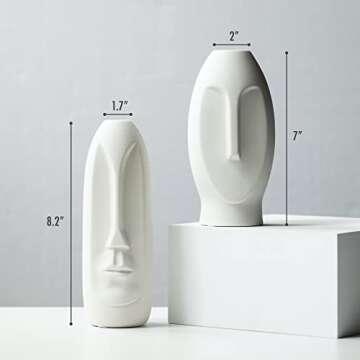 Kimisty Face Vase Set 2, White Modern Vase, Ceramic Statue Human Face Vase Decor, Sculpture Decor, Fire Place Decoration, Mid Century Modern 2 Pack Vase Set