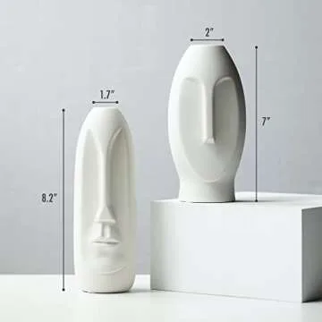 Kimisty Face Vase Set 2, White Modern Vase, Ceramic Statue Human Face Vase Decor, Sculpture Decor, Fire Place Decoration, Mid Century Modern 2 Pack Vase Set