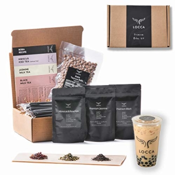 Locca Hibiscus Boba Tea Kit | 24+ Boba Drinks Premium Hibiscus Rosehips, Jasmine, Black Tea | Premiu...
