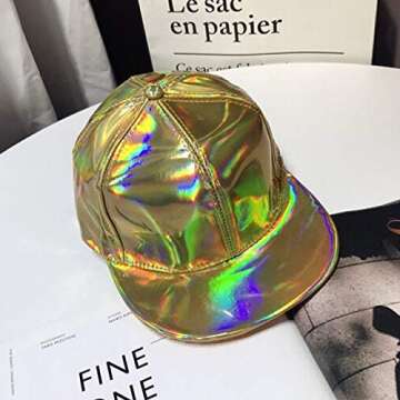 FALETO Adjustable Shiny Holographic Baseball Cap Rainbow Reflective Hip Hop Rave Hat Metallic Casual...