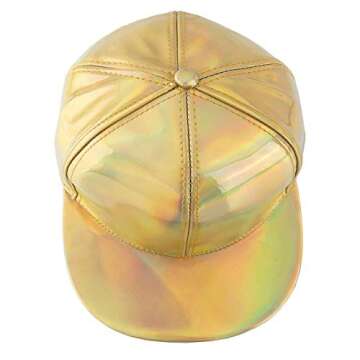 FALETO Adjustable Shiny Holographic Baseball Cap Rainbow Reflective Hip Hop Rave Hat Metallic Casual Cap