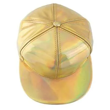 FALETO Adjustable Shiny Holographic Baseball Cap Rainbow Reflective Hip Hop Rave Hat Metallic Casual Cap