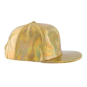 FALETO Adjustable Shiny Holographic Baseball Cap Rainbow Reflective Hip Hop Rave Hat Metallic Casual Cap