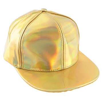 FALETO Adjustable Shiny Holographic Baseball Cap Rainbow Reflective Hip Hop Rave Hat Metallic Casual Cap