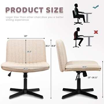 LEMBERI Fabric Padded Desk Chair No Wheels, Armless Wide Swivel,120° Rocking Mid Back Ergonomic Com...