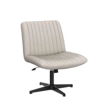 LEMBERI Fabric Padded Desk Chair No Wheels, Armless Wide Swivel,120° Rocking Mid Back Ergonomic Computer Task Vanity Chairs for Office, Home, Make Up,Small Space, Bed Room,Beige