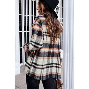 Womens Flannel Button Down Shirts Boyfriend Long Sleeve Oversized Blouses Tops 6020 2-Orange Medium