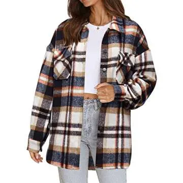 Womens Flannel Button Down Shirts Boyfriend Long Sleeve Oversized Blouses Tops 6020 2-Orange Medium