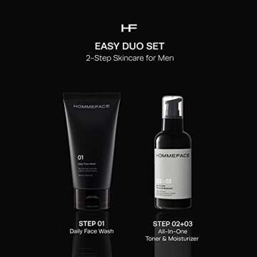 HOMMEFACE Men’s Easy Duo Skin Care Set, 2-Step Daily Routine Kit with Facial Cleanser and 2-in-1 F...