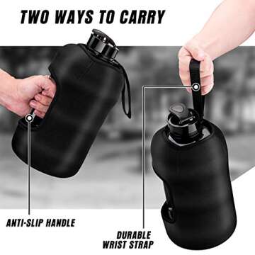 Kaptron Gym Water Bottle with Case - Bodybuilding Water Bottle - Strong Durable 2.2 Litre Water Bottle with Handle - BPA Free Large Half Gallon Sports Water Bottles (Black)