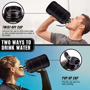 Kaptron Gym Water Bottle with Case - Bodybuilding Water Bottle - Strong Durable 2.2 Litre Water Bottle with Handle - BPA Free Large Half Gallon Sports Water Bottles (Black)