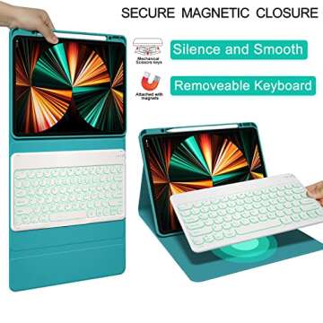 BLUTLOTUS Keyboard Case for iPad Air 13 2024, ipad Pro 12.9 inch 2022/2021/2020 (6th/5th/4th Gen),Smart Folio Tablet Cover with Pencil Holder, 7 Color Backlit Detachable Wireless Keyboard-Teal