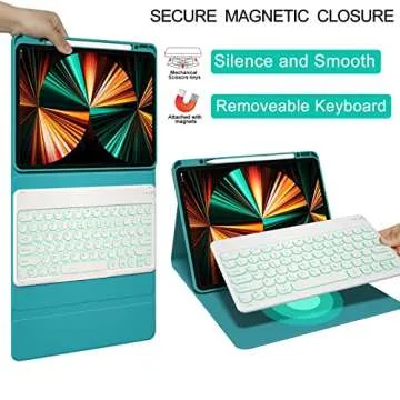 BLUTLOTUS Keyboard Case for iPad Air 13 2024, ipad Pro 12.9 inch 2022/2021/2020 (6th/5th/4th Gen),Smart Folio Tablet Cover with Pencil Holder, 7 Color Backlit Detachable Wireless Keyboard-Teal