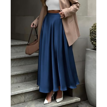 BTFBM High Waist Satin Skirt for Women - Elegant A-Line Maxi