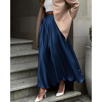 BTFBM High Waist Satin Skirt for Women - Elegant A-Line Maxi