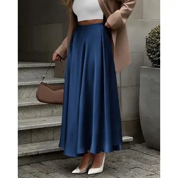 BTFBM High Waist Satin Skirt for Women - Elegant A-Line Maxi