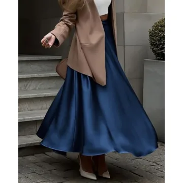 BTFBM High Waist Satin Skirt for Women - Elegant A-Line Maxi