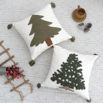 VANNCIO Christmas Tree Pillow Cover - 18x18 with Tassels