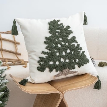 VANNCIO Christmas Tree Pillow Cover - 18x18 with Tassels