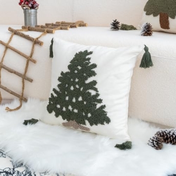 VANNCIO Christmas Tree Pillow Cover - 18x18 with Tassels